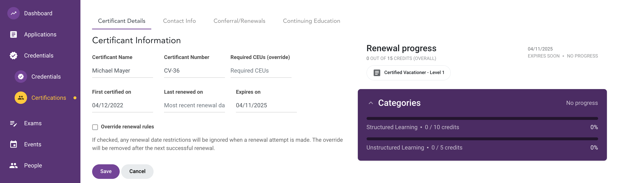 Managing certificants