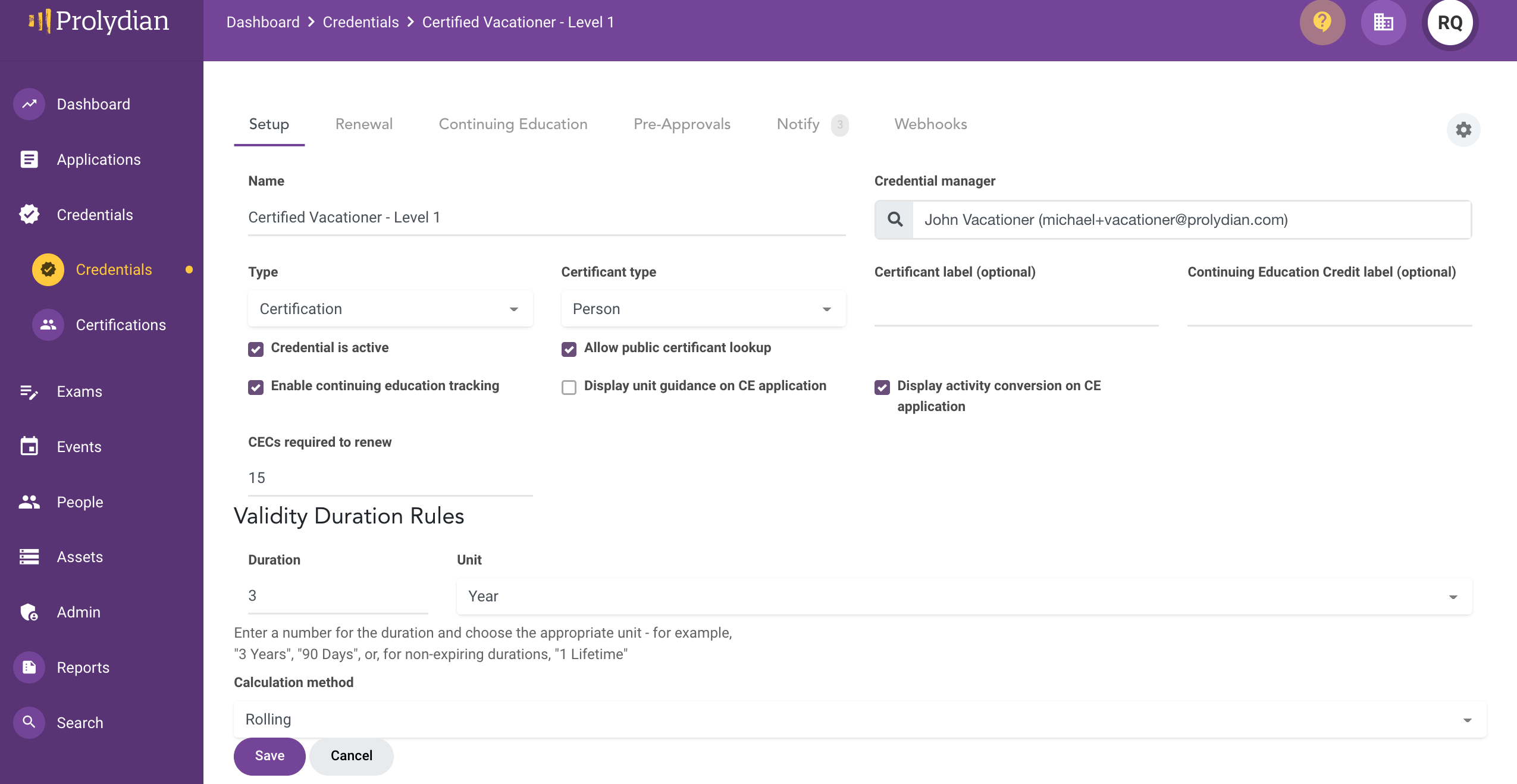 Managing a credential